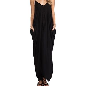 Mendocino Black Maxi Slip Dress with Pockets